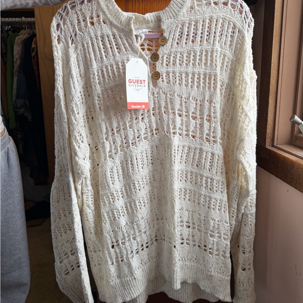BKE Ivory Button-Detail Sweater